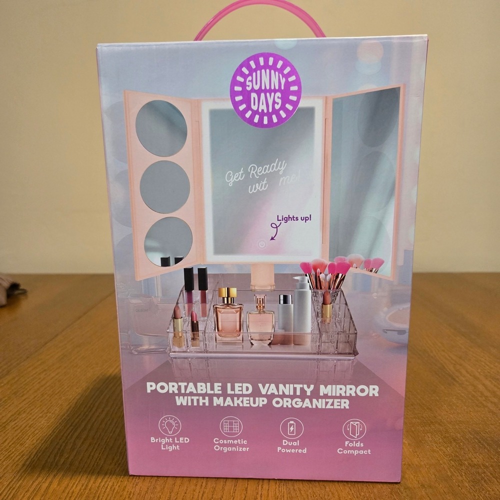 Portable LED Vanity Mirror with Makeup Organizer USB or Battery